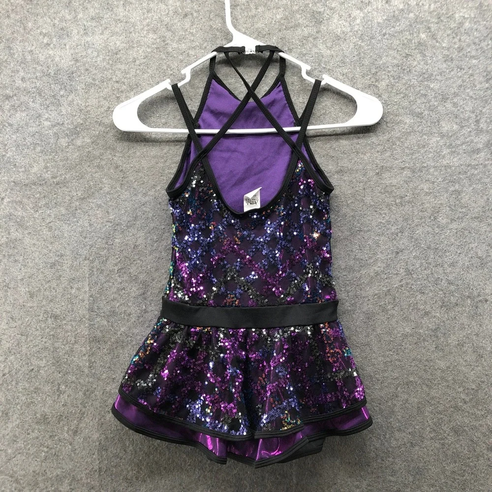 A Wish Come True Trustfall Dance Leotard Girls MC Purple Sequin Romper One Piece